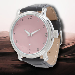 Blush Roos Roze Effen Kleur   Klassiek   Elegant Horloge