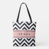 Blush Roos Roze witte maag Chevron Zigzag Draagtas (Achterkant)