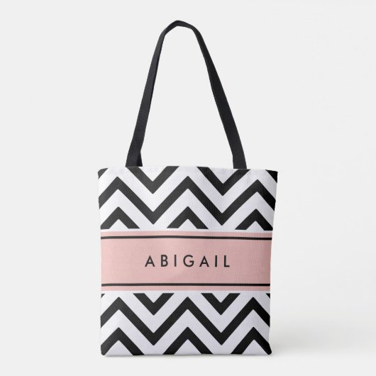 Blush Roos Roze witte maag Chevron Zigzag Draagtas (Achterkant)