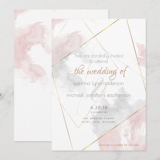 Blush Roos Silver Waterverf TheBarefootBride™ Kaart (Voorkant / Achterkant)