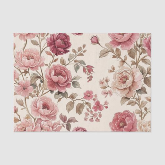 Blush Roos Tuin Patroon Tissuepapier (Voorkant)