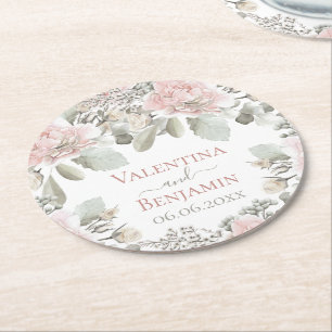 Blush roos waterverf boho chic name ronde kartonnen onderzetter