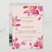 Blush Roos Waterverf Modern Bruiloft Kaart (Voorkant / Achterkant)