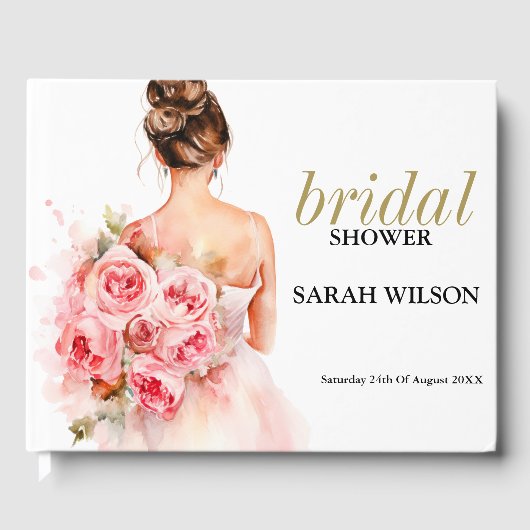 Blush Roos Waterverf Trouwjurk Vrijgezellenfeest Gastenboek (Voorkant)