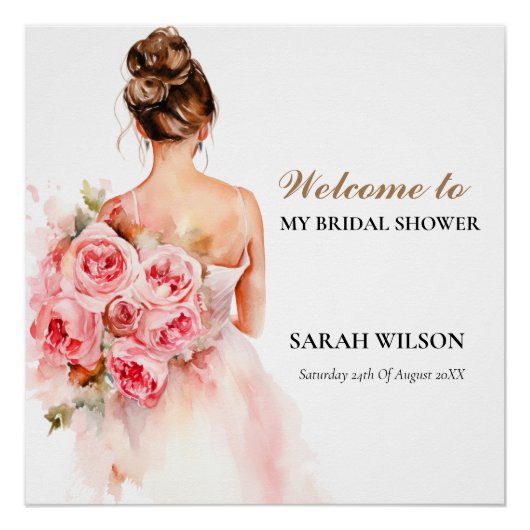 Blush Roos Waterverf Trouwjurk Vrijgezellenfeest Perfect Poster (Voorkant)