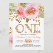 Blush rose 1er invitation Anniversaire or rustique (Devant / Derrière)