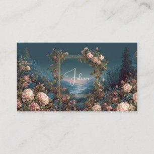 Blush Rose Bloem en Misty Valley Gouden Lijst Visitekaartje