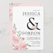 Blush Rose Bouquet | Bold Ampersand Wedding Invite Kaart (Voorkant / Achterkant)