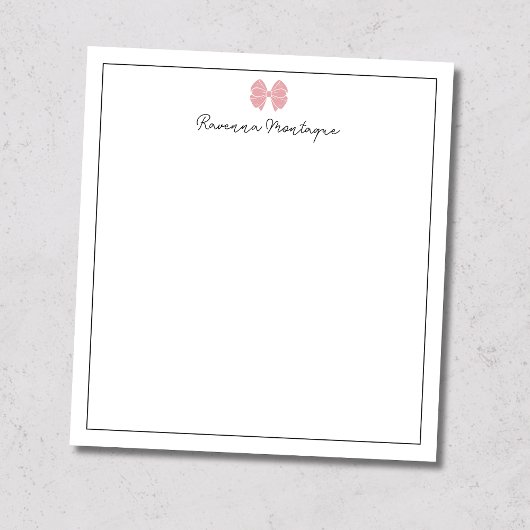 Blush Rose Bow Border Script Custom Name Script Notitieblok