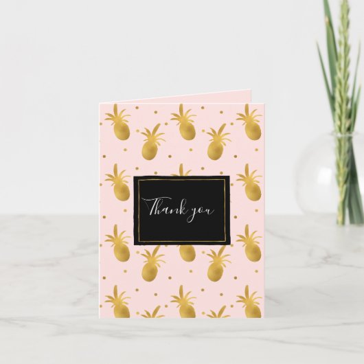 Blush rose chic Ananas et points dorés Merci (Devant)