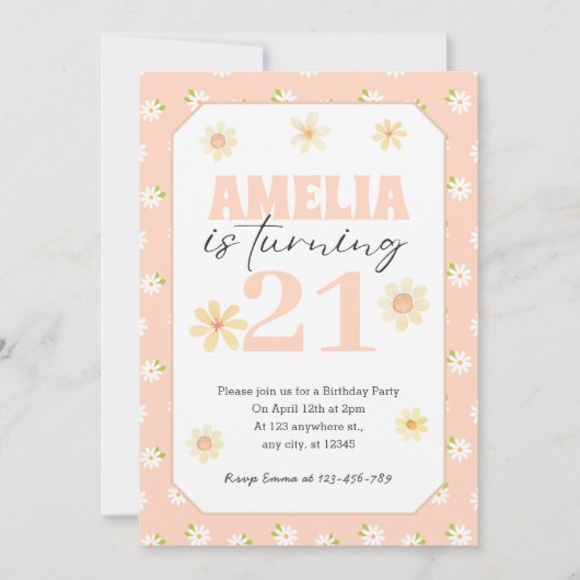 Blush Rose Daisy Anniversaire Invitation N'importe (Devant)