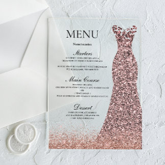 Blush Rose Dress Birthday Party Bridal Shower Menu Acryl Uitnodigingen