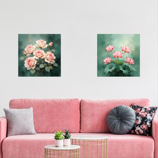 Blush Rose Elegance on Deep Jade (Salon)