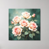 Blush Rose Elegance on Deep Jade Canvas Afdruk (Voorkant)
