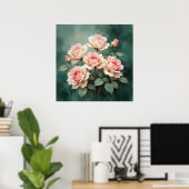 Blush Rose Elegance on Deep Jade Poster (Thuiskantoor)