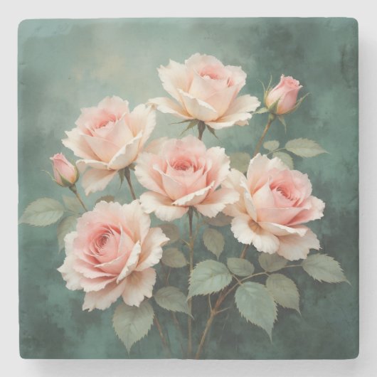 Blush Rose Elegance on Deep Jade Stenen Onderzetter (Voorkant)