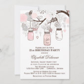 Blush rose et gris Mason jarres Invitation Anniver (Devant)