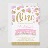 Blush rose et or 1er anniversaire Invitation (Devant)