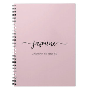 Blush Rose Féminin Monogramme Nom Cahier Moderne É