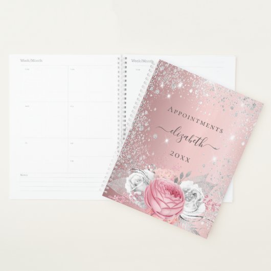 Blush rose floral argent parties scintillant nom s (Devant avec enveloppe)