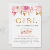 Blush rose floral bébé fille douche Invitation (Devant)