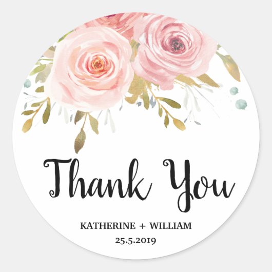 Blush rose Floral Chic Mariage Favoriser Stickers (Devant)