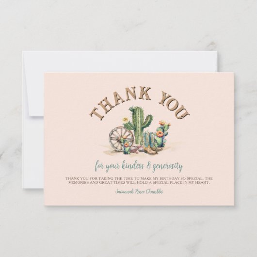 Blush Rose Floral Desert Cactus Merci Cartes (Devant)