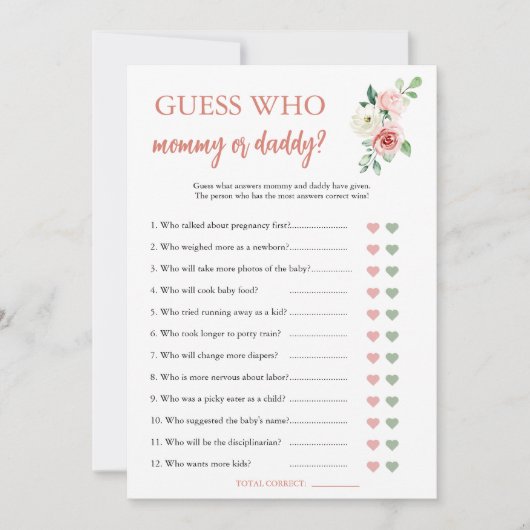 Blush Rose Floral Devinez Qui Baby shower Carte De (Devant)