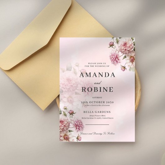 Blush Rose Floral Élégant Mariage Invitation