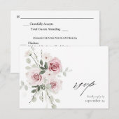 Blush rose Floral & Eucalyptus w Repas Carte RSVP (Devant / Derrière)