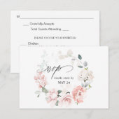Blush rose Floral & Eucalyptus w Repas Carte RSVP (Devant / Derrière)