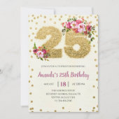 Blush Rose Floral Gold 25e anniversaire Invitation (Devant)