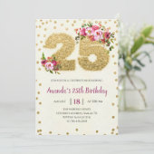 Blush Rose Floral Gold 25e anniversaire Invitation (Debout devant)