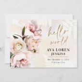 Blush rose Floral Hello World Faire-part de naissa (Devant)