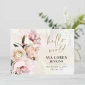 Blush rose Floral Hello World Faire-part de naissa (Debout devant)