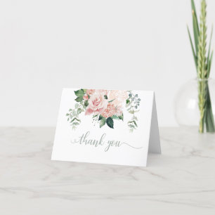 Blush rose Floral Hydrangea Carte de remerciement