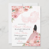 Blush rose Floral Masquerade Sweet 16 Invitation (Devant)
