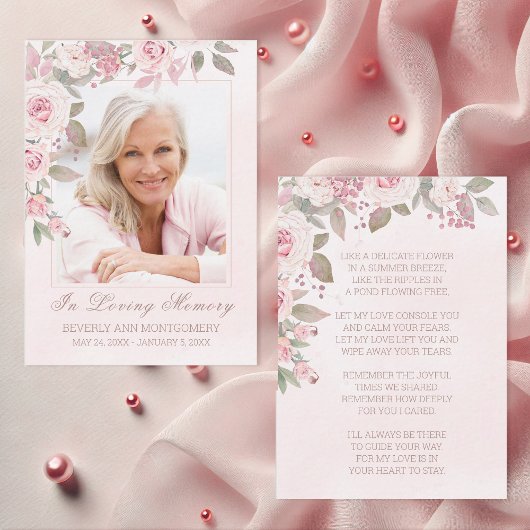 Blush Rose Floral Photo Funeral Carte