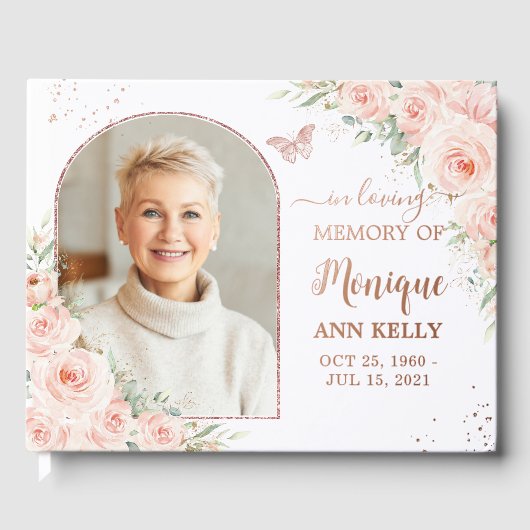 Blush rose Floral Rose Gold Memorial Funeral Photo (Recto)