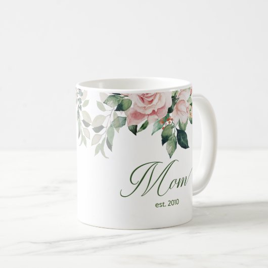 Blush rose Floral Script Maman Café Mug (Devant droit)