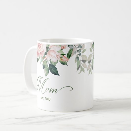 Blush rose Floral Script Maman Café Mug (Devant gauche)