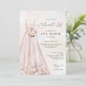 Blush Rose Floral Sweet 16 Anniversaire Invitation (Debout devant)