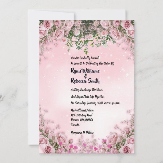 - Blush Rose Floral Wedding Invitation Kaart (Voorkant)