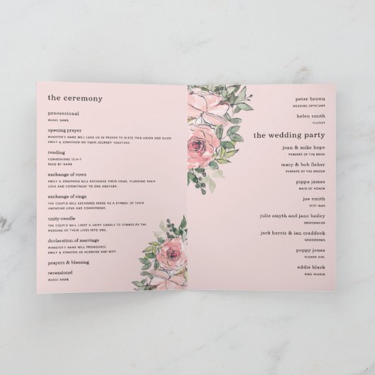 Blush Rose Florals Church Programme de mariage pli (Intérieur)