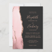 Blush Rose Gold Agate Dark Wedding Invitation Kaart (Voorkant)