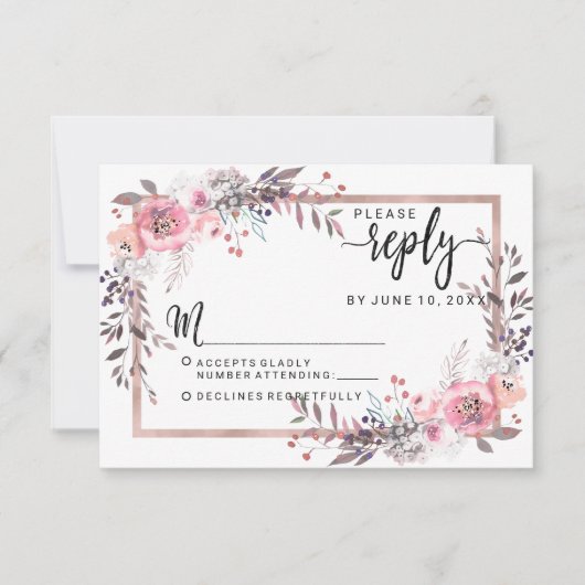 Blush & Rose Gold encadré Mariage floral Réponse R (Devant)