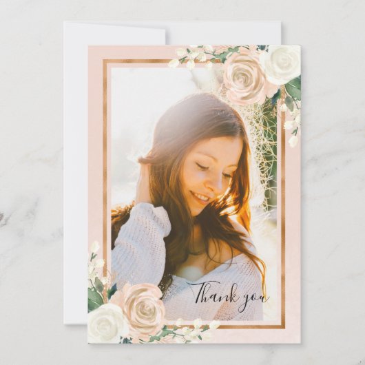 Blush & Rose Gold Floral Graduation Merci (Devant)