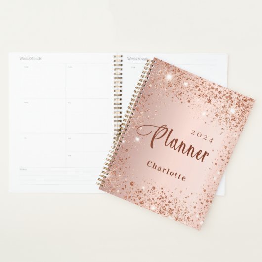 Blush rose gold glitter dust monogram name 2023 (Devant avec enveloppe)