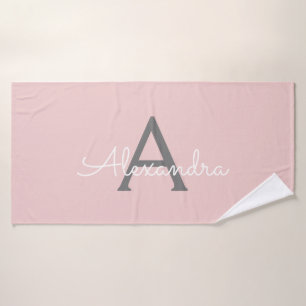 Blush Rose Gris Moderne Écriture Féminine Monogram