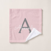 Blush Rose Gris Moderne Écriture Féminine Monogram (Gant de toilette)